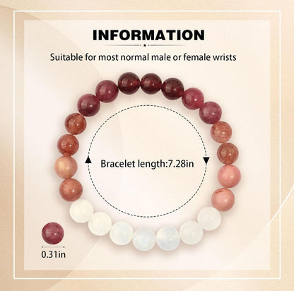 TUQBA Love Energy Crystal Bracelet for Women Garnet, Quartz, Rose Quartz, Rhodonite, Moonstone for Mothers Days Gift, Birthday, Christmas Healing Gemstone Bracelet
