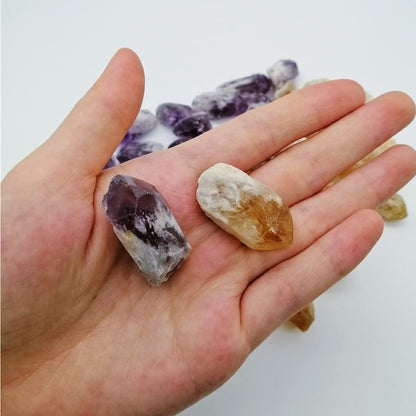 XMHOME Amethyst and Citrine Raw Crystal Irregular Natural Real Rough Stone Small Gemstone 30-36 Pcs for Crystal Healing Decor Fountain Rock Wicca Tumbling Rolling Collection