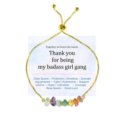 Women Gang Spell Raw Crystal Bracelet,Natural Gemstone 7 Chakra Healing Crystal Bracelets Adjustable 14K Gold Plated Spiritual Beaded Bracelet for Birthday,Christmas, Friends Coworkers Daughter (Gold)