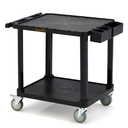 ELAFROS 2-Tier Low Profile Utility Cart, 27.8" x 18" x 26", Deep Shelves, 4” Swivel Wheels with 2 Lockable, Holds up to 330 lbs – Compact Rolling Storage & Service Cart for Office, Home, Garage
