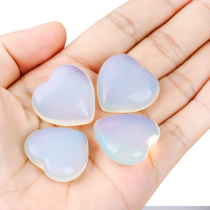 Marrywindix 10 Packs 1 Inch Healing Crystal Natural Opalite Heart Love Carved Palm Worry Stone Chakra Reiki Balancing