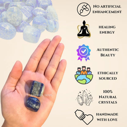 Karma Gems Lapis Lazuli Tumbled Stones Natural Crystal Kit for Reiki Healing Crystal Polished, Tumble Stones, Chakra Balancing, Reiki Gift, Home Decor (15-25 MM)