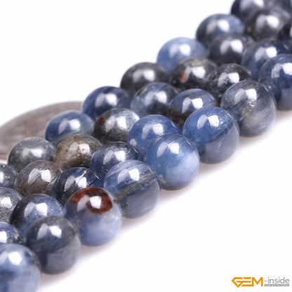 GEM-Inside Natural 8mm Blue Kyanite Gemstone Round Smooth Loose Beads Crystal Energy Stone Power for Jewelry Making 15"
