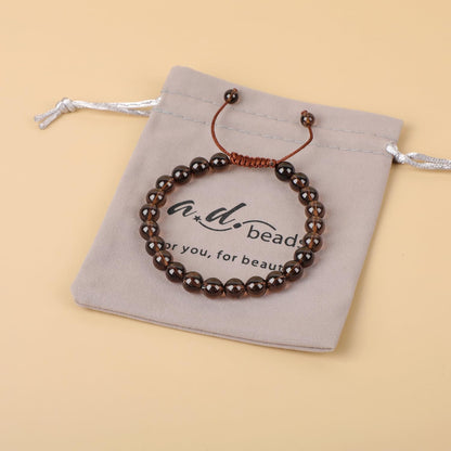 AD Beads Natural 8mm Gemstone Bracelets Healing Power Crystal Macrame Adjustable 7-9 Inch (Smoky Quartz)