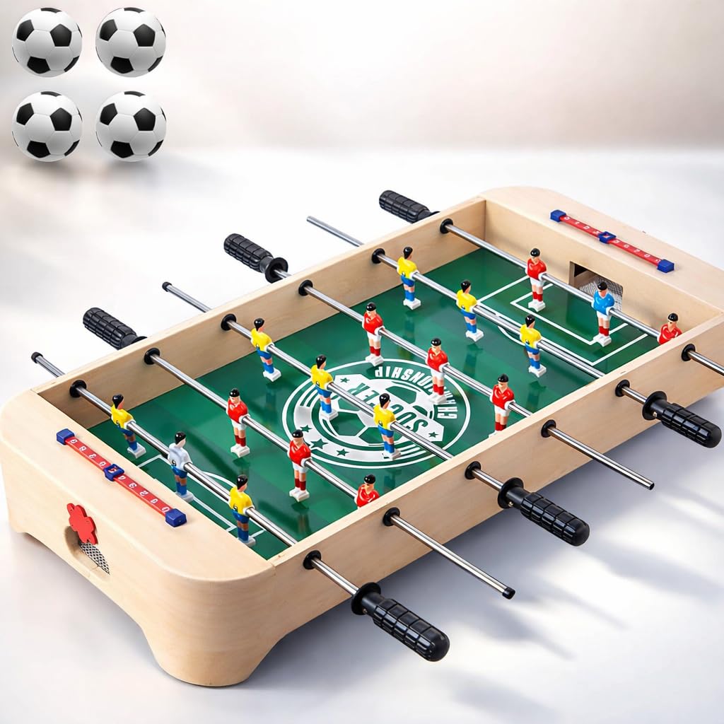 Miosea 28 Inch Tabletop Foosball Table, Portable Wooden Soccer Game Set with Non-Slip Base, Ergonomic Handles for Kids and Adults, Indoor Family Game Night & Birthday Gift