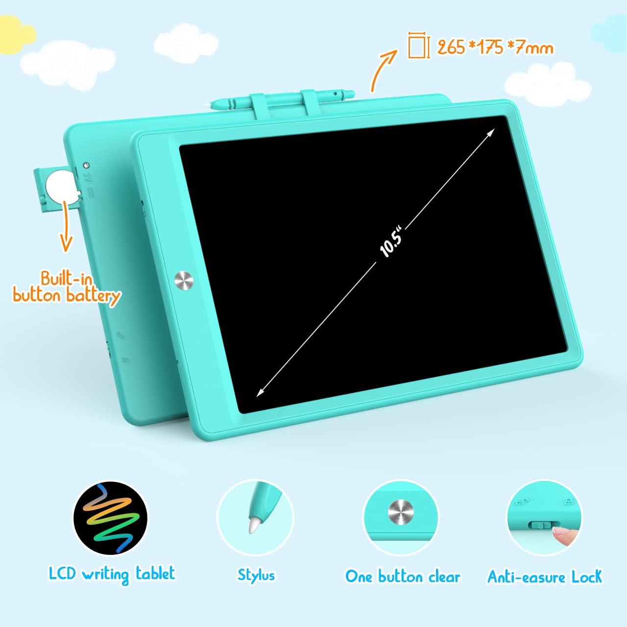 BUKEBU LCD Writing Tablet Doodle Board, Colorful Drawing Pad, Electronic Drawing Tablet, Drawing Pads,Travel Gifts for Kids Ages 3 4 5 6 7 8 Year Old Girls Boys (10.5 inch, Blue&Pink)