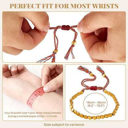 Buddha Stones Tibetan Copper Bead Bracelet, Handmade Braided Cotton String Tibetan Copper Bracelet, Polished Copper Beads Tibetan Bracelet, Adjustable Unisex Copper Bracelet Gift for Women and Men, Includes Gift Box