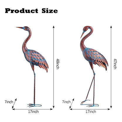 Kircust Garden Crane Statues Patina Heron Decoy, Standing Metal Crane Sculptures Bird Yard Art for Outdoor Decor, 47-48 Inch, Set of 2