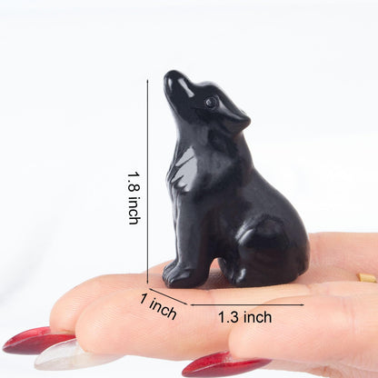Hguxmcu Black Obsidian Wolf Figurine,Crystal Carved Statue for Home Office Desk Decor,Hand Carved 1.8 Inch Healing Crystal,Spirit Animal Gift for Wolf Lovers,Good Luck Feng Shui Protection Totem