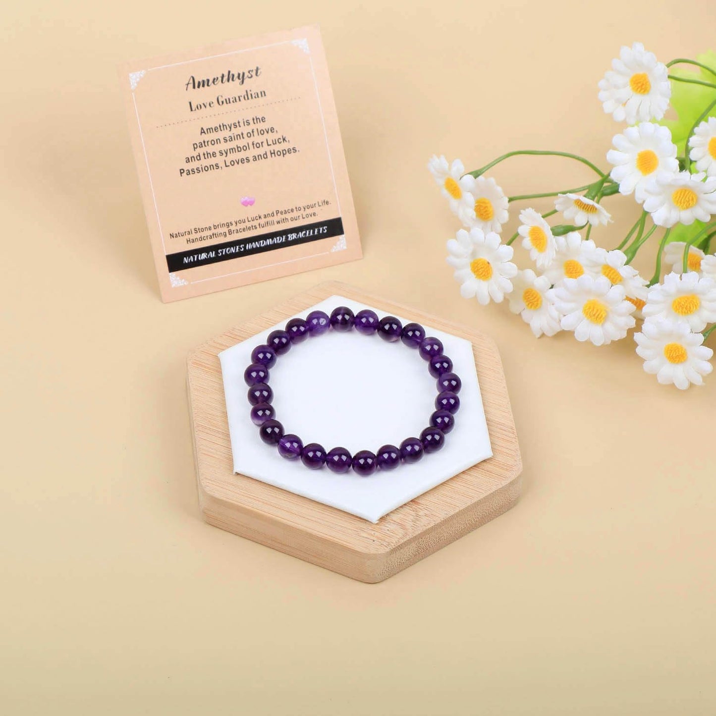 AD Beads Handmade Gemstone Stretch Elastic Bracelet Crystal Healing Reiki Nature's Beauty and Spiritual Essence Unisex (6mm, Amethyst (Love Guardian))