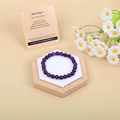 AD Beads Handmade Gemstone Stretch Elastic Bracelet Crystal Healing Reiki Nature's Beauty and Spiritual Essence Unisex (6mm, Amethyst (Love Guardian))
