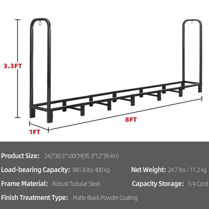 Kendane 8FT Firewood Rack Outdoor, Heavy Duty Adjustable Firewood log Storage & Holder, Wood Pile Lumber Storage Rack Stacking Outside for Courtyard Patio.