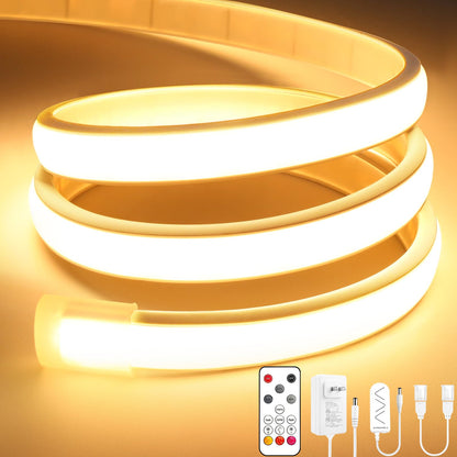Lamomo COB LED Strip Lights Pro, 16.4Ft Warm White Dimmable Self-Adhesive Led Rope Light with Remote, Flexible Cuttable Waterproof 3000K Silicone Neon Tape Lights for Bedroom, Indoor, Outdoor,Cabinet