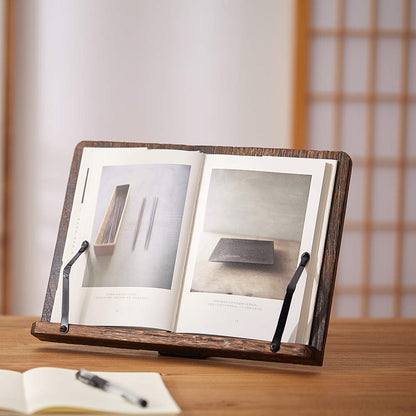 SINOBEST Book Stand with Page Clips, Foldable Reading Rest Holder, Portable Desk Bookrest, Cookbook/Tablet PC/Music Document Stand, Adjustable Wood Reading Frame (Chinese Knot, 11.8 x 8.7 inches)