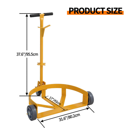 55 Gallon Drum Dolly, 1200lbs Capacity Oil Drum Cart with Bung Wrench Handle and Poly-on-Steel Wheels with Brake, Low Profile,Yellow