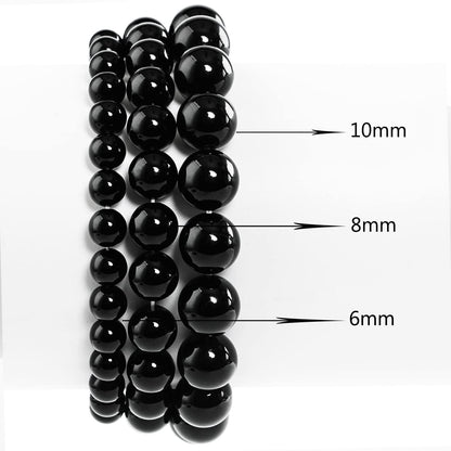 10mm Natural Black Agate Round Bead - 35PCS Bulk Gemstone Beads for Jewelry Making, DIY Bracelets, Necklaces - Includes Crystal Stretch Cord - Beads for Crafting Gifts