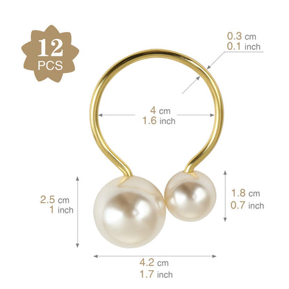 KESOTE Set of 12 Pearl Napkin Rings, Gold Napkin Ring Holders for Formal or Casual Dinning Table Decor