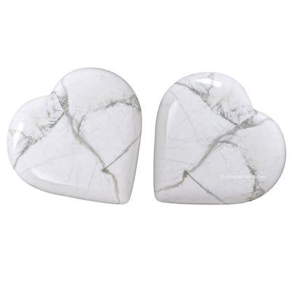 Amazing Gemstone Howlite Stone Heart - Pack of 2 Crystal Heart Stones Rocks - Corazones De Piedra Crystals and Healing Stones Heart Shaped Crystal - Stocking Stuffers Gifts