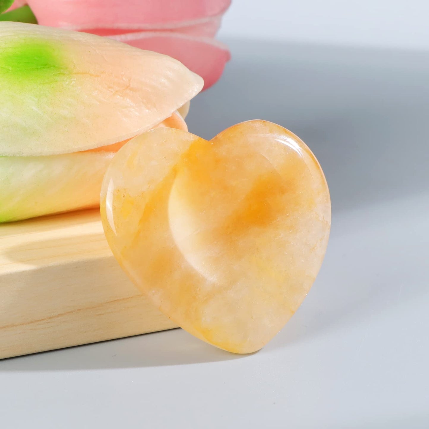 Artistone 1.5 inch Heart Citrine Crystal Worry Stone Hand Carved Healing Crystal Pocket Palm Stones for Anxiety Stress Relief Meditation Spiritual Protective(Pack of 2)