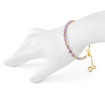 QNAVIC Purple Amethyst Dainty Bangle Bracelet For Women, Chakra Healing Crystal Gemstone February Birthstone, Gold Plated Ball link Bracelet 6-8 Inches Christmas and Birthday Gifts for Her
