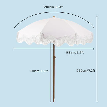 Rayjee 6.5FT Fringe Patio Umbrella, Outdoor Decorative Sun Umbrella for Garden, Deck & Poolside, Tilt Adjustable Shade Umbrella