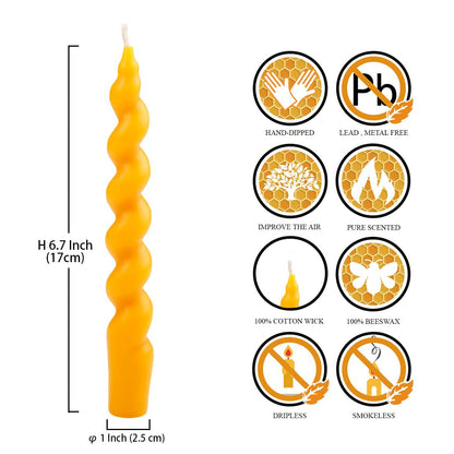 DEYBBY Spiral Beeswax Candle, 7 inch 2 Pack Twisted Pure Beeswax Candles for Home Meditation Dinner Decor