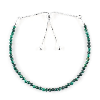 ZEMBIENCE Natural Malachite Gemstones Bolo Bracelet, Micro-Faceted Beads, Chakra Healing Crystals, Silver Plated, Adjustable Slider, Minimalist, Birthday, Women Jewelry, Valentine Gifts, Size 10"
