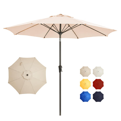 GREFORG 9FT Large Outdoor Patio Umbrella Market Table Umbrella-UV Resistant, Easy Push Button Tilt and Crank, 8 Sturdy Ribs Heavy-Duty Pool Umbrella for Deck,Beige