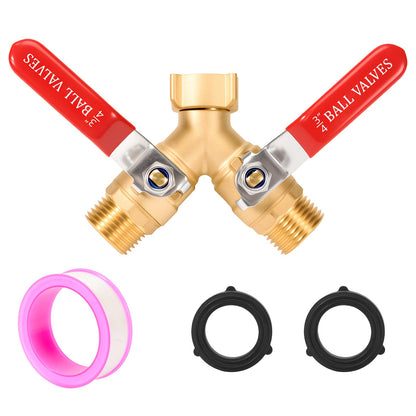 Hose Splitter 2 Way, 3/4 Inch GHT Thread Y Valve Connector with Stainless Steel Long Handle, Full Flow Garden Brass Hose Splitter for Outdoor Watering, Irrigation, Washing