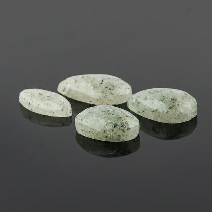 CRYSTALINES 4pcs Natural Green Dot Quartz Gemstone Cabochon, Wholesale Flatback Crystals. Assorted Bulk Polished Stones, DIY Crafts-Jewelry Making, Loose Lapidary Supplies, Gem Collection