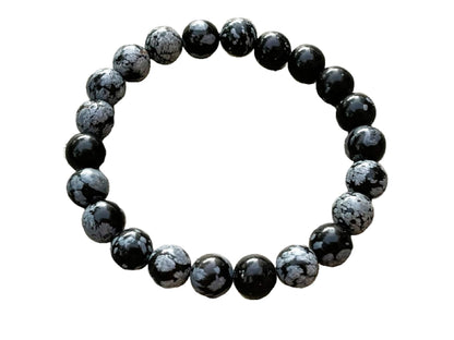 GAF TREASURES Snowflake Obsidian Crystal Bead Bracelet 8mm, Genuine Snowflake Obsidian Stretch Gemstone Bracelet, Healing Crystal Bracelet, Gift for Men & Women (1)