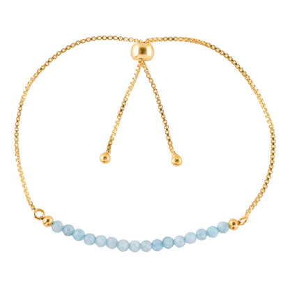 InfinityGemsArt Larimar Bracelets For Women, Natural Birthstone Jewelry Blue Beads Beaded Stone Bolo Slider Crystals Gemstones Jewelry, 14K Gold Plated Adjustable Chain, Valentines Day Gifts For Her