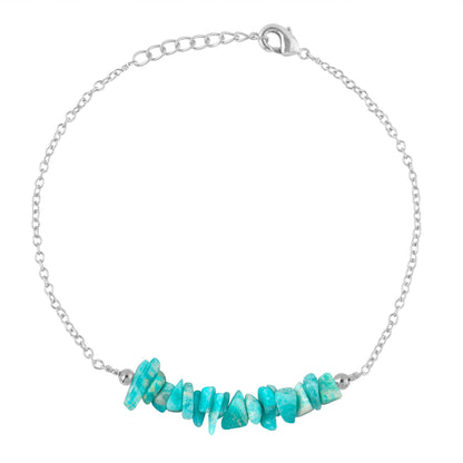 Gemimpression Handmade Amazonite Chips Bar Bracelet – Natural Energy Healing Crystals – Silver Plated Adjustable 8 Inch Chain – Christmas Gift