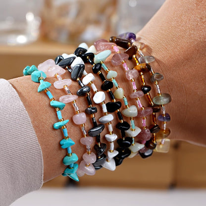 SHINUS BOHO Healing Natural Crystal Beaded Stretch Bracelet for Women,Handmade Boho Irregular Rose Quartz Energy Stones Harmony Love Bracelet Summer Beach Fashion Jewelry Gift Friendship