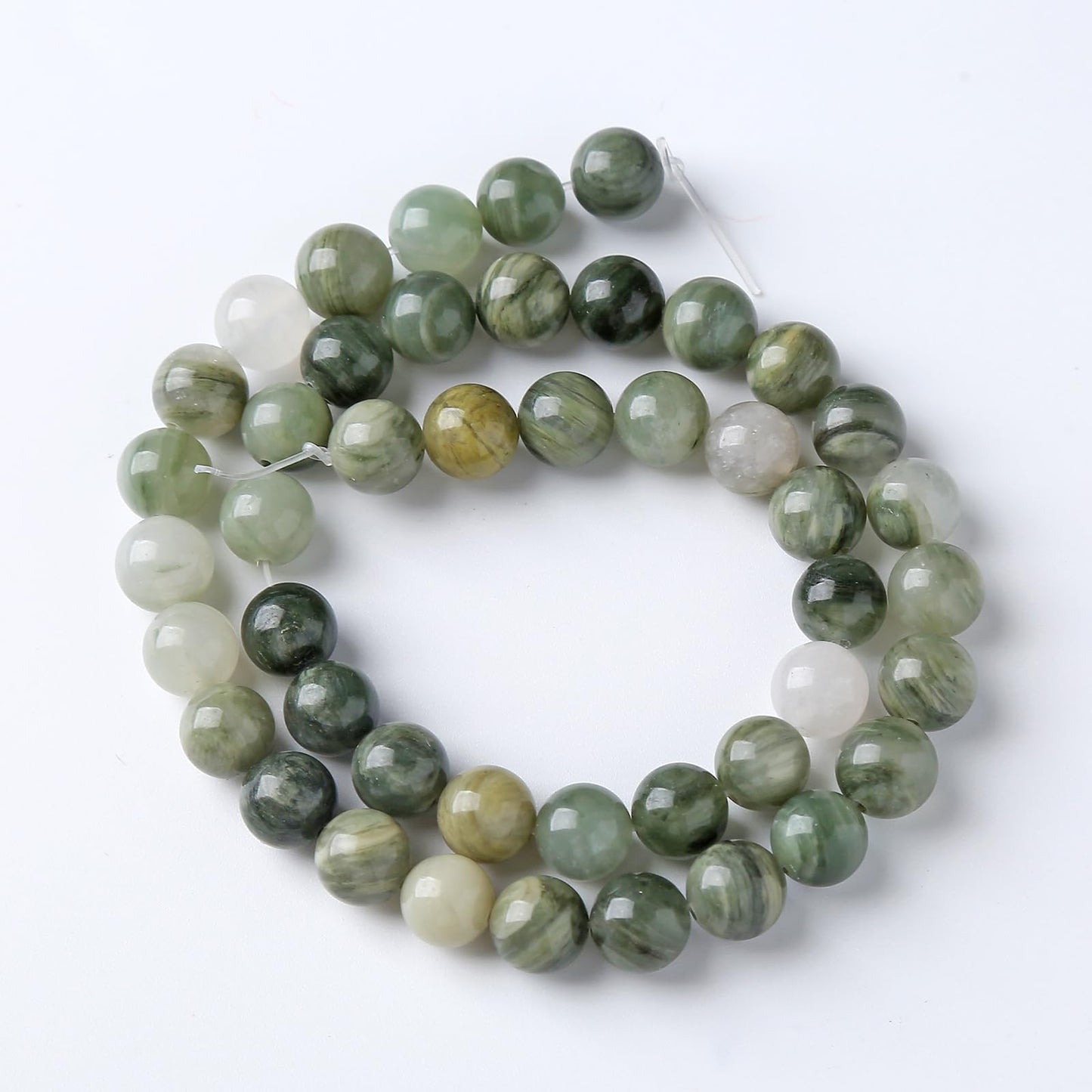 32pcs 12mm Natural Green Hair Quartz Stone Beads for Jewelry Making DIY Bracelet Necklace Accessories 15" Energy Healing Power Round Stone Beads (12mm, Green Hair Quartz)