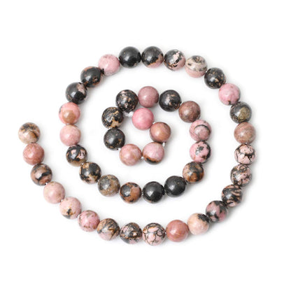 CHEAVIAN 45PCS 8mm Natural Black Line Rhodochrosite Gemstone Smooth Round Loose Beads for Jewelry Making 1 Strand 15"