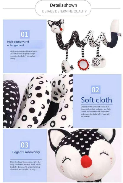GZYFUVALW Car Seat Toys for Babies 0-6 Months, Baby Sensory Interaction Cartoon Toys with Bells_Black and White High Contrast Baby Toy Hanging or Wrapping Around The Infant Bed or Strollea03 ﻿