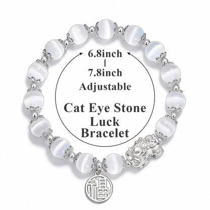 SoulPulse Lucky Pixiu Feng Shui Money Bracelet to Attract Wealth and Money,Elastic Cat eye Crystal Beaded Bracelets for Women Men,Fashion Charm Bracelet used for Work,Casual and Daily Wear