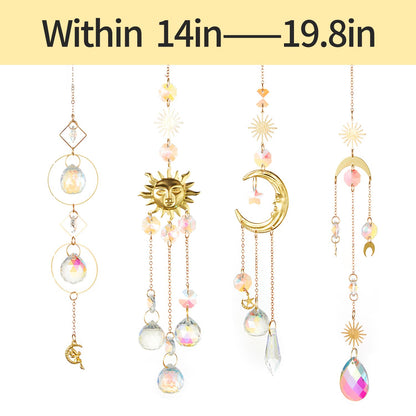 Louxiar 4PK Crystal Suncatcher for Windows Hanging Decor, Prism Sun Catcher with Chain and Hook, Rainbow Maker for Ceiling Garden Home Indoor Ornaments