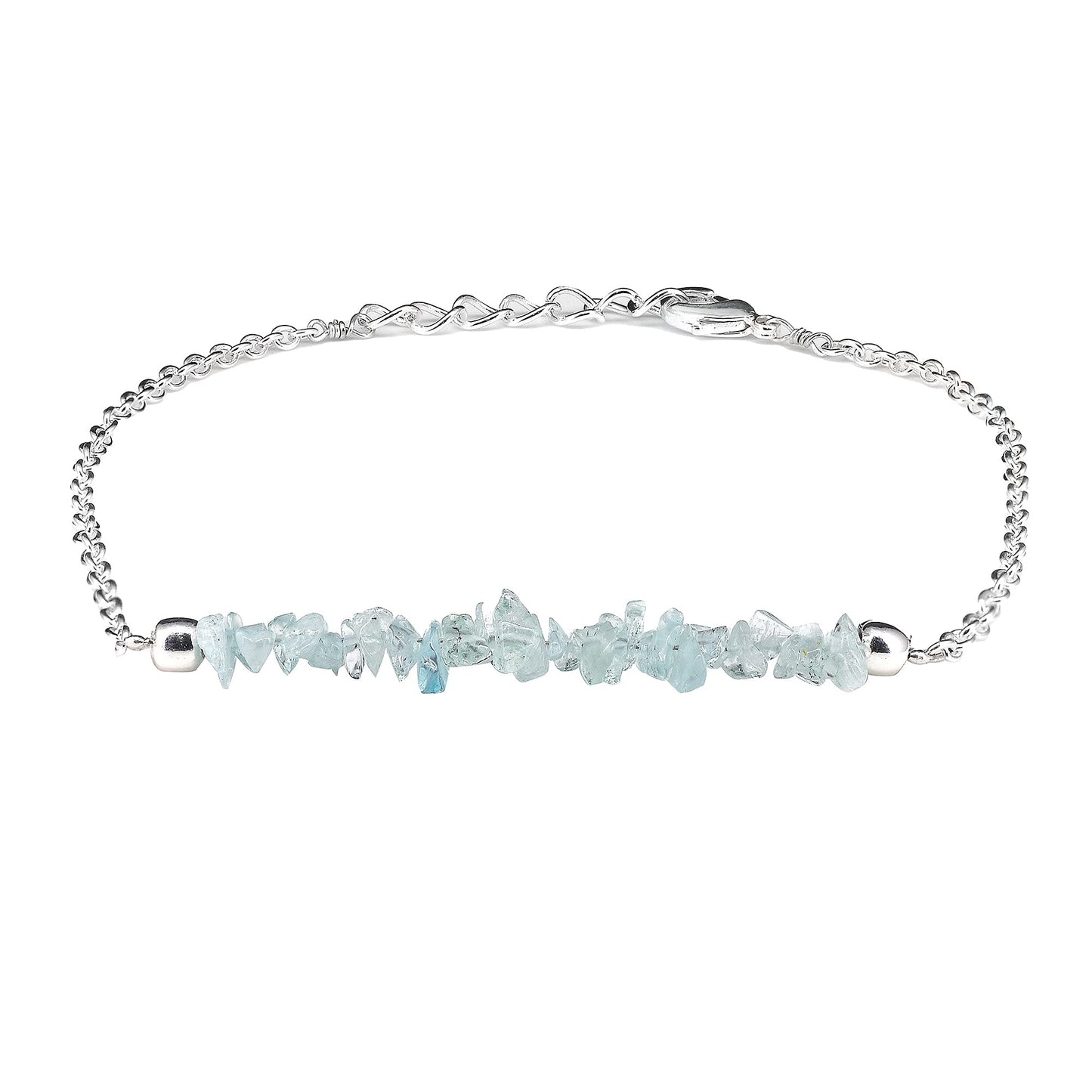 Gempires Natural Gemstone Chip Bar Bracelet for Women, Crystal Healing Bracelet, Multiple Gemstone Options, Adjustable Yellow Gold Plated Chain (7” + 1” Extender), Dainty Stackable Jewelry Gift for Her (Aquamarine)