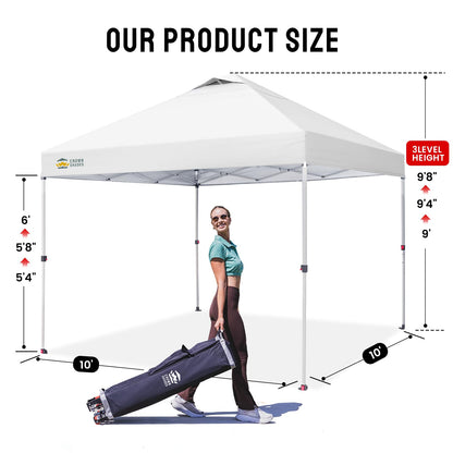CROWN SHADES 10x10 Pop Up Canopy, Patented Center Lock One Push Tent Canopy, Newly Designed Storage Bag, 8 Stakes, 4 Ropes (10x10, White)