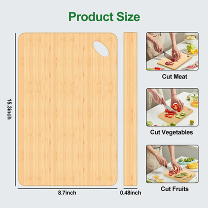 Viretang Wooden Cutting Boards for Kitchen, 15.3 * 8.7'' Knife Friendly Bamboo Cutting Board Lightweight & Durable Chopping Board with Hang Hole for Easy Storage & Clean, Large