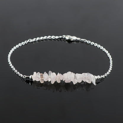 Gemimpression Handmade Rose Quartz Chips Bar Bracelet – Natural Energy Healing Crystals – Silver Plated Adjustable 8 Inch Chain – Christmas Gift
