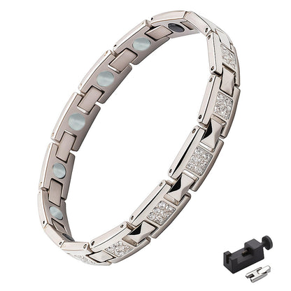 KYOSI Womens Titanium Magnetic Bracelet with Cubic Zirconia Accents, Magnet Bracelets for Women, Elegant Jewelry Gift for Everyday Wear