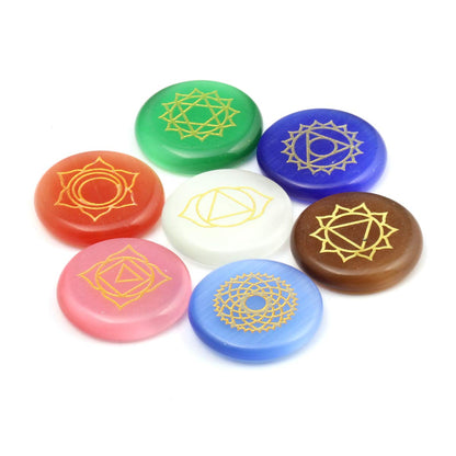 Zotoone 7 Chakra Healing Stone Set, Engraved Round Flat Pocket Stones Reiki Cat's Eye Stones Set of 7 Gift Christmas Birthday Gift