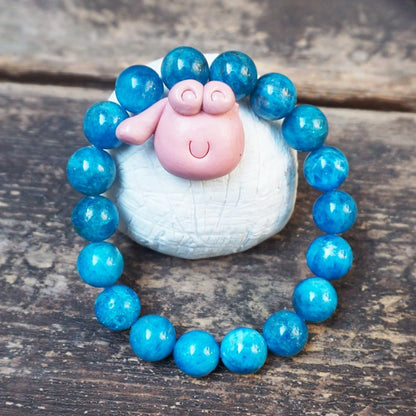 TaHLga 10mm Blue Apatite Crystal Bracelet for Women Men | Natural Throat Chakra Stone | Weight Management & Manifestation | Fits for 7-7.5" Medium Wrist Size
