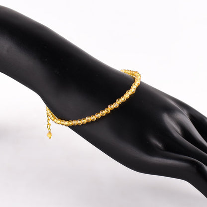 Natural Yellow Citrine Gemstone Micro Beads Dainty Bracelet Jewelry for Women, November Birthstone, Chakra Energy Crystals, 14k Gold Plated Chain 8 inch Adjustable