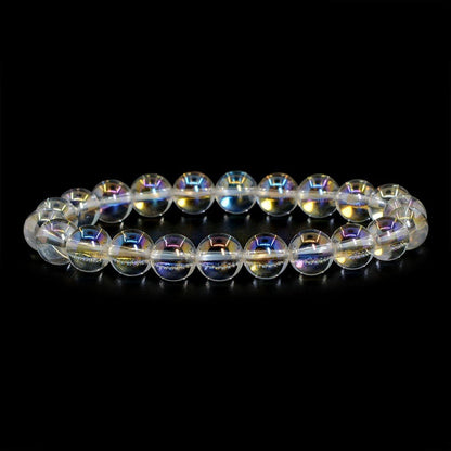 Justinstones Aqua Aura Clear Quartz Gemstone 8mm Round Beads Stretch Bracelet 7 Inch Unisex
