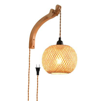 CAFULAM Plug in Wall Sconce,Farmhouse Wicker Wall Lamp Plug in,Hand Woven Rattan Wall Light Farmhouse Rustic Boho Sconces Wall Lighting for Living Room Bedroom
