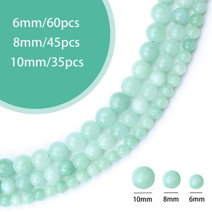 Siomia 45pcs 8mm Natural Green Burmese Jade Gemstone Beads Energy Healing Crystal Round Loose Stone Beads for Jewelry Making, DIY Bracelets Necklaces